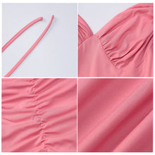 Load image into Gallery viewer, Pink Sexy V-neck Halterneck Open Back Lowcut Off Shoulder Ruched Tie-up Waist-in Wrap Hip Dress
