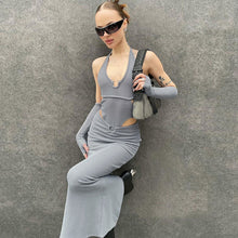 Load image into Gallery viewer, Off Shoulder Sexy Backless Waist-in Hollow Bodysuit Slim Fit Wrap Skirt Halterneck Solid Color Suit
