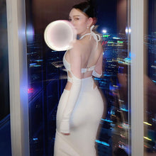 Load image into Gallery viewer, Off Shoulder Sexy Backless Waist-in Hollow Bodysuit Slim Fit Wrap Skirt Halterneck Solid Color Suit
