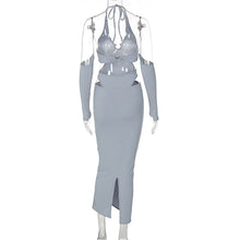 Load image into Gallery viewer, Off Shoulder Sexy Backless Waist-in Hollow Bodysuit Slim Fit Wrap Skirt Halterneck Solid Color Suit
