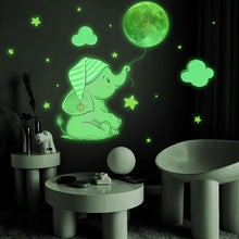 Load image into Gallery viewer, Luminous Baby Elephant Moon Wall Stickers Kids Room Baby Nursery Bedroom Home Decoration Wall Decals Glow in the Dark DIY Creative Home Decor

