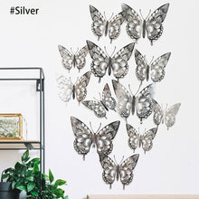 Load image into Gallery viewer, 12Pcs 3D Hollow Butterfly Wall Sticker For Home Decoration DIY Wall Stickers For Kids Rooms Party Wedding Decor Butterfly Fridge
