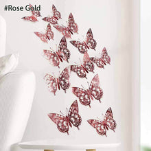 Load image into Gallery viewer, 12Pcs 3D Hollow Butterfly Wall Sticker For Home Decoration DIY Wall Stickers For Kids Rooms Party Wedding Decor Butterfly Fridge
