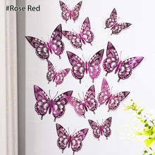Load image into Gallery viewer, 12Pcs 3D Hollow Butterfly Wall Sticker For Home Decoration DIY Wall Stickers For Kids Rooms Party Wedding Decor Butterfly Fridge
