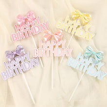 Load image into Gallery viewer, 3D Bowknot Happy Birthday Cake Topper Cute Kids Cake Decor Party Decoration Supplies Cupcake Dessert Toppers Decor
