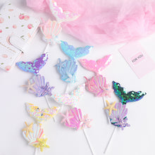 Load image into Gallery viewer, Shell Mermaid Happy Birthday Cake Topper Cute Kids Cake Decor Party Decoration Supplies Cupcake Dessert Toppers Decor

