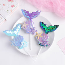 Load image into Gallery viewer, Shell Mermaid Happy Birthday Cake Topper Cute Kids Cake Decor Party Decoration Supplies Cupcake Dessert Toppers Decor
