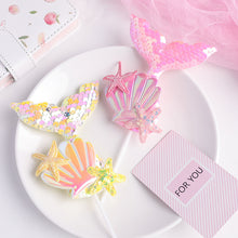 Load image into Gallery viewer, Shell Mermaid Happy Birthday Cake Topper Cute Kids Cake Decor Party Decoration Supplies Cupcake Dessert Toppers Decor
