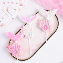 Load image into Gallery viewer, Shell Mermaid Happy Birthday Cake Topper Cute Kids Cake Decor Party Decoration Supplies Cupcake Dessert Toppers Decor

