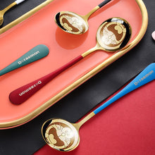 Load image into Gallery viewer, Gold Dinnerware Salad Spoon Soup Ladle 304 Stainless Steel Cutlery Serving Tea Spoons Colorful Round Head Spoon Coffee Mixing Spoon Kitchen Accessories
