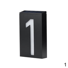 Load image into Gallery viewer, Solar Powered LED Light 0-9 House Door Number Outdoor Address Sign Plate Street Doorplate Wall Lamp Digital Flat Number
