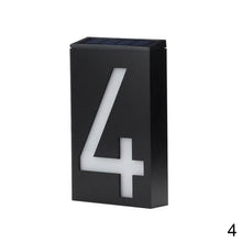Load image into Gallery viewer, Solar Powered LED Light 0-9 House Door Number Outdoor Address Sign Plate Street Doorplate Wall Lamp Digital Flat Number
