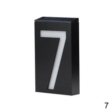 Load image into Gallery viewer, Solar Powered LED Light 0-9 House Door Number Outdoor Address Sign Plate Street Doorplate Wall Lamp Digital Flat Number

