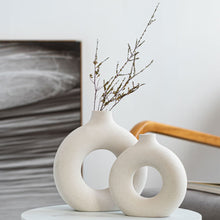 Load image into Gallery viewer, Simple Circular Hollow Ceramic Vase Donuts Nordic Flower Pot Home Decoration Dining Table Office Living Room Interior Decor
