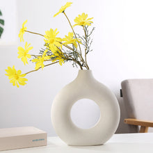 Load image into Gallery viewer, Simple Circular Hollow Ceramic Vase Donuts Nordic Flower Pot Home Decoration Dining Table Office Living Room Interior Decor
