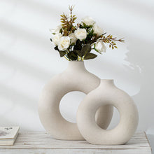 Load image into Gallery viewer, Simple Circular Hollow Ceramic Vase Donuts Nordic Flower Pot Home Decoration Dining Table Office Living Room Interior Decor
