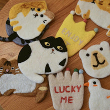 Load image into Gallery viewer, Cute Cat Wool Felt Coaster Cartoon Style Tea Coaster Cup Mat Coffee Mug Pad ChristmaChristmas Gift Kitchen Table Decor
