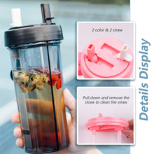 Load image into Gallery viewer, 420/600ml Double Straw Water Bottle Outdoor Travel Creative Dual-use Water Bottle Drinking Cup Couples Gift Kitchen Supplies
