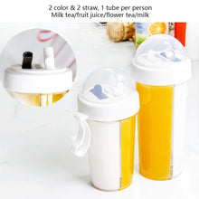 Load image into Gallery viewer, 420/600ml Double Straw Water Bottle Outdoor Travel Creative Dual-use Water Bottle Drinking Cup Couples Gift Kitchen Supplies
