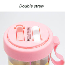 Load image into Gallery viewer, 420/600ml Double Straw Water Bottle Outdoor Travel Creative Dual-use Water Bottle Drinking Cup Couples Gift Kitchen Supplies
