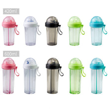 Load image into Gallery viewer, 420/600ml Double Straw Water Bottle Outdoor Travel Creative Dual-use Water Bottle Drinking Cup Couples Gift Kitchen Supplies
