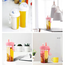 Load image into Gallery viewer, 420/600ml Double Straw Water Bottle Outdoor Travel Creative Dual-use Water Bottle Drinking Cup Couples Gift Kitchen Supplies
