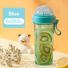 Load image into Gallery viewer, 420/600ml Double Straw Water Bottle Outdoor Travel Creative Dual-use Water Bottle Drinking Cup Couples Gift Kitchen Supplies
