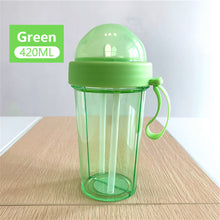Load image into Gallery viewer, 420/600ml Double Straw Water Bottle Outdoor Travel Creative Dual-use Water Bottle Drinking Cup Couples Gift Kitchen Supplies
