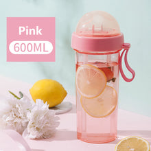 Load image into Gallery viewer, 420/600ml Double Straw Water Bottle Outdoor Travel Creative Dual-use Water Bottle Drinking Cup Couples Gift Kitchen Supplies
