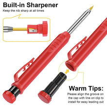 Load image into Gallery viewer, Solid Carpenter Pencil with Refill Leads and Built-in Sharpener for Scriber Wood Floor Marking Pencil Carpentry Marking Scriber
