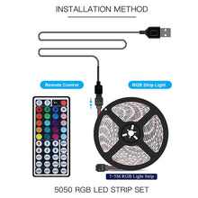 Load image into Gallery viewer, LED Strip Light 5050 RGB TV Backlight IR 44 Key Control Wall Flexible Background Light USB 5V Led Lighting RGB Tape Party Decoration Light String
