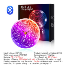 Load image into Gallery viewer, 5/10/15/20M LED Strip Light 5050RGB TV Backlight IR 44 Key Bluetooth App Control Wall Flexible Background Light DC12V Led Lighting RGB Tape Party Decoration Light String
