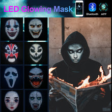 Load image into Gallery viewer, Bluetooth RGB Light Up LED Mask DIY Picture Animation Text Gesture Sense Face Changing App Control Halloween Christmas Carnival Costume Party GIFT
