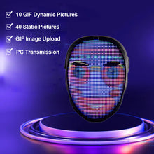 Load image into Gallery viewer, RGB Light Up LED Mask GIF Upload Gesture Sense Face Changing Halloween Christmas Carnival Costume Party GIFT
