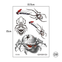 Load image into Gallery viewer, Halloween Spider Tattoo Stickers Waterproof Sweatproof Scary Stickers Temporary Body Art Tattoo Stickers

