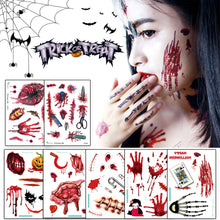 Load image into Gallery viewer, Halloween Tattoo Stickers Atmosphere Party Horror Stickers Waterproof Sweatproof Tattoo Stickers
