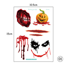 Load image into Gallery viewer, Halloween Tattoo Stickers Atmosphere Party Horror Stickers Waterproof Sweatproof Tattoo Stickers
