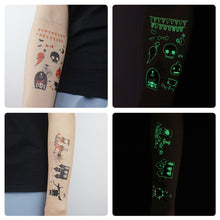 Load image into Gallery viewer, Halloween Luminous Children Tattoo Stickers Spider Web Pumpkin Cartoon Halloween Luminous Body Art Tattoo Stickers
