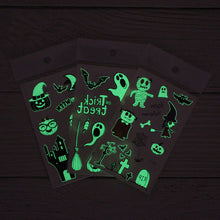 Load image into Gallery viewer, Halloween Luminous Children Tattoo Stickers Spider Web Pumpkin Cartoon Halloween Luminous Body Art Tattoo Stickers
