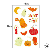 Load image into Gallery viewer, Halloween Luminous Children Tattoo Stickers Spider Web Pumpkin Cartoon Halloween Luminous Body Art Tattoo Stickers
