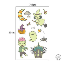 Load image into Gallery viewer, Halloween Luminous Children Tattoo Stickers Spider Web Pumpkin Cartoon Halloween Luminous Body Art Tattoo Stickers
