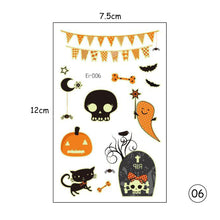 Load image into Gallery viewer, Halloween Luminous Children Tattoo Stickers Spider Web Pumpkin Cartoon Halloween Luminous Body Art Tattoo Stickers
