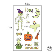 Load image into Gallery viewer, Halloween Luminous Children Tattoo Stickers Spider Web Pumpkin Cartoon Halloween Luminous Body Art Tattoo Stickers

