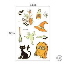 Load image into Gallery viewer, Halloween Luminous Children Tattoo Stickers Spider Web Pumpkin Cartoon Halloween Luminous Body Art Tattoo Stickers
