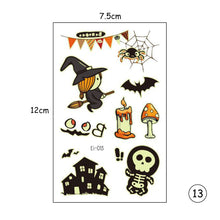Load image into Gallery viewer, Halloween Luminous Children Tattoo Stickers Spider Web Pumpkin Cartoon Halloween Luminous Body Art Tattoo Stickers
