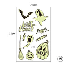 Load image into Gallery viewer, Halloween Luminous Children Tattoo Stickers Spider Web Pumpkin Cartoon Halloween Luminous Body Art Tattoo Stickers
