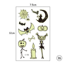 Load image into Gallery viewer, Halloween Luminous Children Tattoo Stickers Spider Web Pumpkin Cartoon Halloween Luminous Body Art Tattoo Stickers

