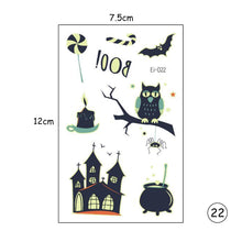 Load image into Gallery viewer, Halloween Luminous Children Tattoo Stickers Spider Web Pumpkin Cartoon Halloween Luminous Body Art Tattoo Stickers
