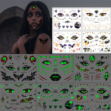 Load image into Gallery viewer, Halloween Luminous Face Tattoo Stickers Waterproof Anti-sweat Luminous Body Art Tattoo Stickers
