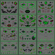 Load image into Gallery viewer, Halloween Luminous Face Tattoo Stickers Waterproof Anti-sweat Luminous Body Art Tattoo Stickers
